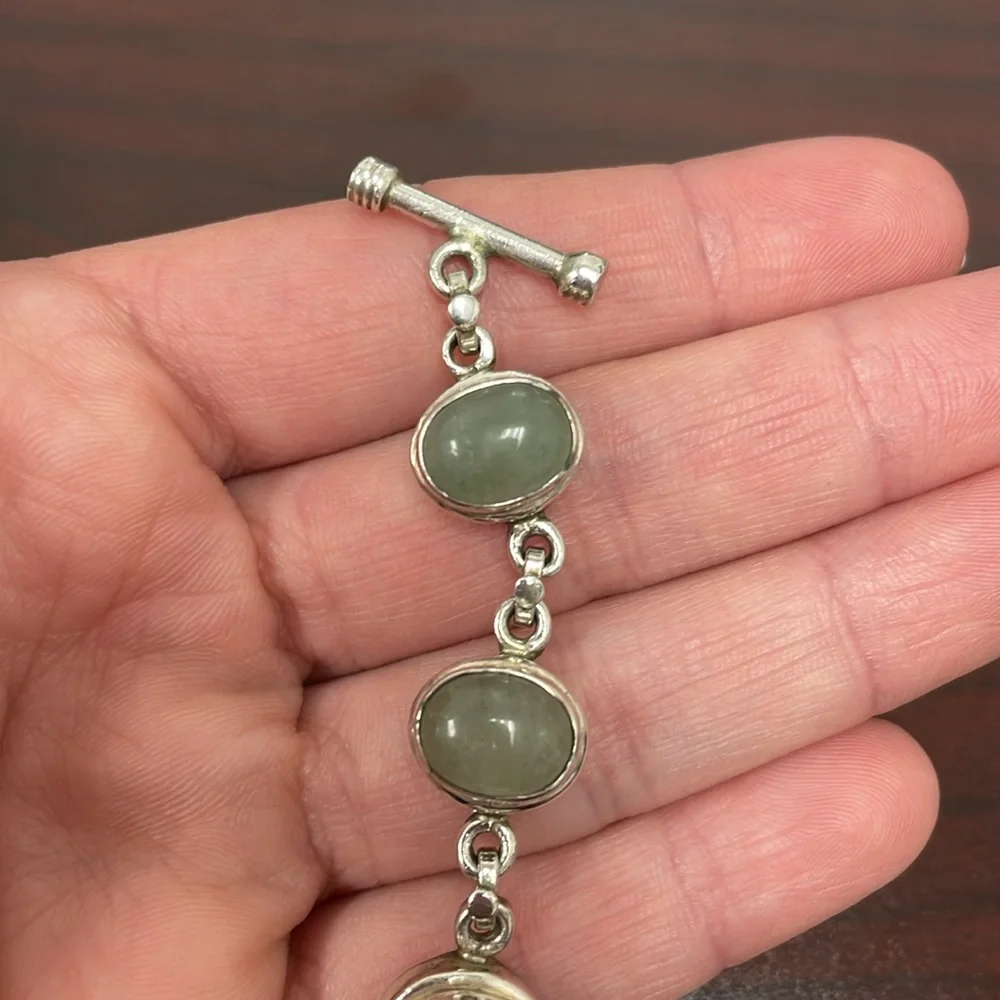 Silver Tone Bracelet with Gray/Green Stones